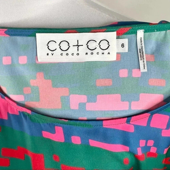 CO + CO by Coco Rocha Cornelia Top Green Pink Red Sleeveless Top Size 6 - Picture 9 of 10